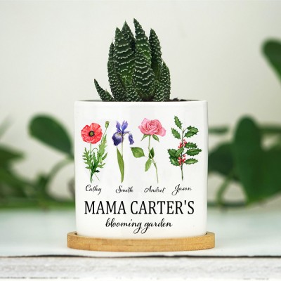 Custom Grandma Blooming Garden Birth Month Flower Plant Pot For Mother's Day