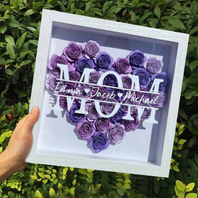 Personalised Mum Flower Shadow Box With Kids Name For Mother's Day
