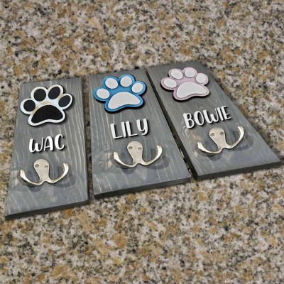 Personalised 3D Dog Paw Shiplap Leash Holder