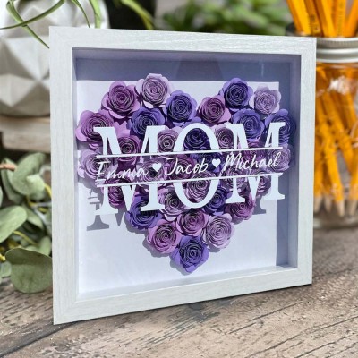 Personalised Mum Flower Shadow Box With Kids Name For Mother's Day