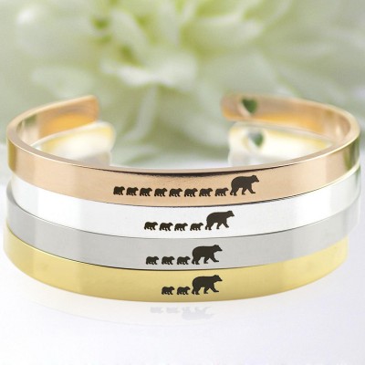 Personalized Mama Bear Bracelet Cuff For Mom Grandma