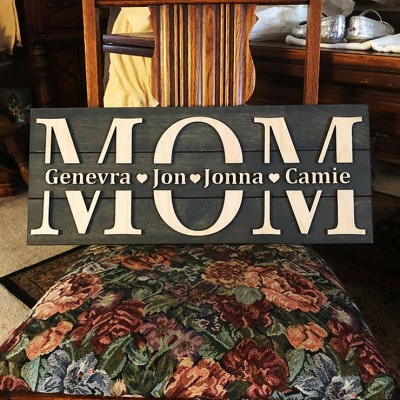 Custom Mum Wood Sign With Name Engraving For Mother's Day Birthday