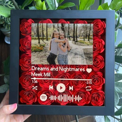 Personalised Spotify Flower Shadow Box With Best Friends Photo For Anniversary Galentine's Day