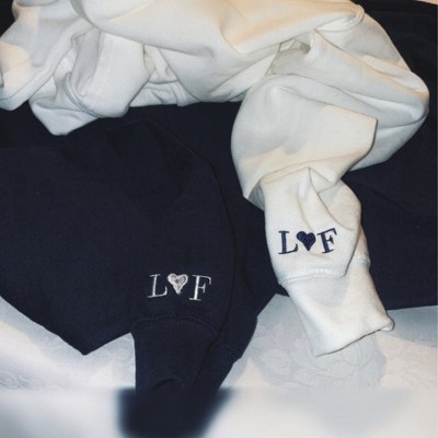 Custom Embroidered Roman Numeral Sweatshirt Hoodie With Initial On Sleeve For Couple Valentine's Day Anniversary