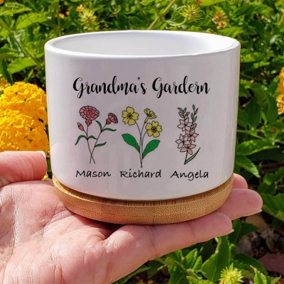 Custom Grandma's Garden Birth Month Flower Plant Pot For Mother's Day