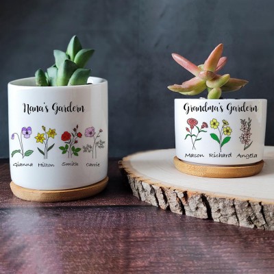 Custom Grandma's Garden Birth Month Flower Plant Pot For Mother's Day