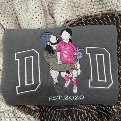 Custom Embroidered Dad Sweatshirt From Portrait with Kid Name Fathers Day or Birthday Gift for Dad