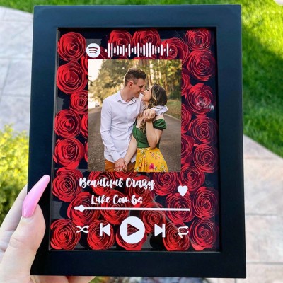 Personalised Spotify Flower Shadow Box With Couple Photo For Wedding Anniversary Valentine's Day