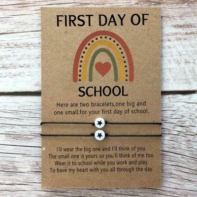 First Day of School Back to School Bracelet Mummy and Me Anxiety Separation Wish Gifts For Kid Set of 2