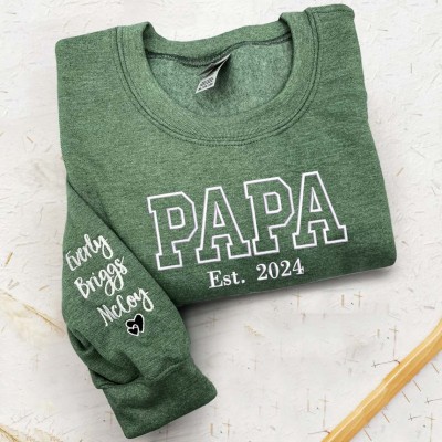 Custom Embroidered Papa Sweatshirt Hoodie with Kids Names For Father's Day Gift Ideas