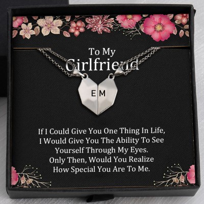 To My Girlfriend Necklace 2 Pieces Personalised Magnetic Heart-Shaped Necklace Gift Ideas For Valentine's Day Anniversary