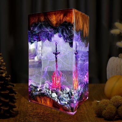 Sword and Skull Resin Wood Lamp Handmade Gifts For Halloween