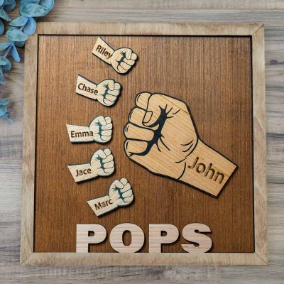 Personalised Dad and Kids Fist Bump With Name Frame Sign For Father's Day