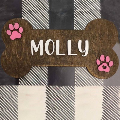 Personalised Dog House Wooden Bone Place Setting 3D Paw Name Sign