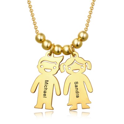 Personalized Engraved Name Necklaces With 1-10 Children Kids Charms