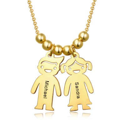 Personalised Engraved Name Necklaces With 1-10 Children Kids Charms