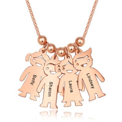 Personalized 1-10 Children Kids Charms Engraved Name Necklace