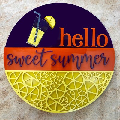 Wooden Hello Summer Door Hanger Farmhouse Decor Entry Way Wall Welcome Sign