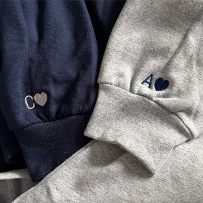Custom Embroidered Roman Numeral Sweatshirt Hoodie With Initial On Sleeve For Couple Valentine's Day Anniversary