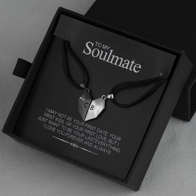 2 Pieces Personalised Magnetic Interattraction Heart-Shaped Name Necklace Valentine's Day To My Soulmate