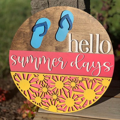 Wooden Hello Summer Days Door Hanger Farmhouse Decor Entry Way Wall Welcome Sign