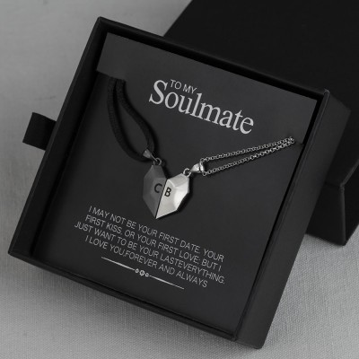 2 Pieces Personalised Magnetic Interattraction Heart-Shaped Name Necklace Valentine's Day To My Soulmate