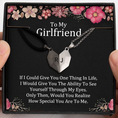 To My Girlfriend Necklace 2 Pieces Personalised Magnetic Heart-Shaped Necklace For Valentine's Day Anniversary