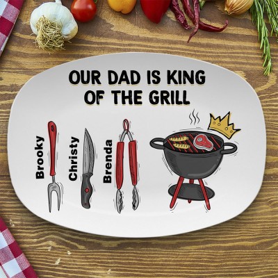 Personalized Barbecue Platter With Kids Name For Father's Day Our Dad Is King of The Grill