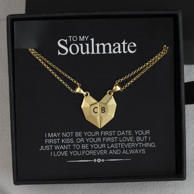 2 Pieces Personalised Magnetic Interattraction Heart-Shaped Name Necklace Valentine's Day To My Soulmate