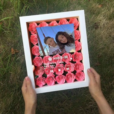 Personalised Spotify Flower Shadow Box With Couple Photo For Wedding Anniversary Valentine's Day