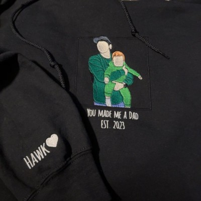 Custom Embroidered Dad Portrait Sweatshirt Hoodie with Name on Sleeve For Father's Day Gift