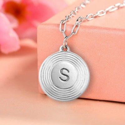 Silver Personalised Engraved Initial Round Pendant Link Chain Necklace Layering Charms Gift For Her