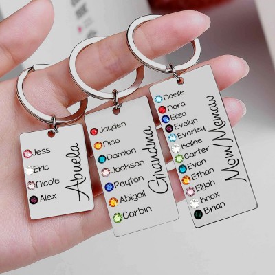 Personalised 1-13 Engraving Names with Birthstones Key Chain Gift For Monther's Day 