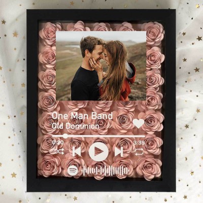 Personalised Spotify Flower Shadow Box With Couple Photo For Wedding Anniversary Valentine's Day