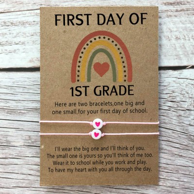 First Day of 1st Grade Bracelets Back to School Mummy and Me Anxiety Separation Wish Gifts For Kid Set of 2