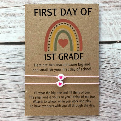 First Day of 1st Grade Bracelets Back to School Mommy and Me Anxiety Separation Wish Gifts For Kid Set of 2