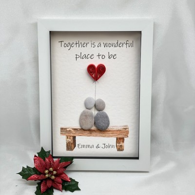 Personalised Pebble Art Picture Name Sign For Couple Wedding Anniversary Valentine's Day