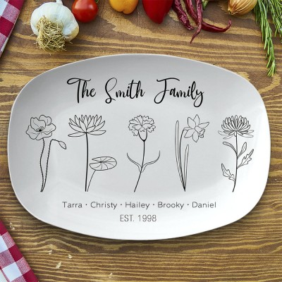 Personalized Birth Month Flower Platter With Names For Mom Family Grandma