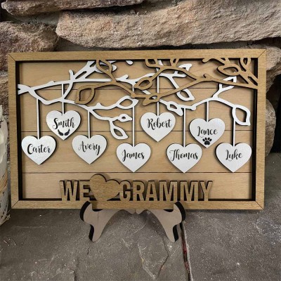 Custom Family Tree Sign With Kids Name Engraved Wall Art Gift Ideas For Grandma Mother's Day