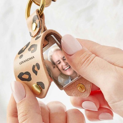 Personalised Leather Photo Keychain Key Ring Gifts For Mother's Day