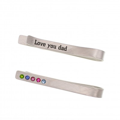 Personalised Men Name Engraved Tie Clips With Birthstone For Him Father's Day Gift