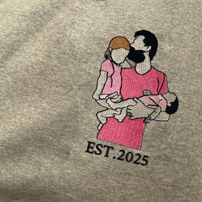 Custom Embroidered Dad Sweatshirt From Portrait with Kid Name Fathers Day or Birthday Gift for Dad