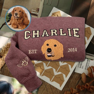 Personalised Dog Face Embroidered Sweatshirt Varsity Style For Pet Lover Gifts