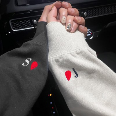 Custom Embroidered Roman Numeral Sweatshirt Hoodie With Initial On Sleeve For Couple Valentine's Day Anniversary