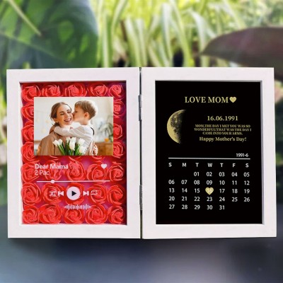Personalised Flower Shadow Box Moon Phase Calendar with Names Gift for Mother's Day