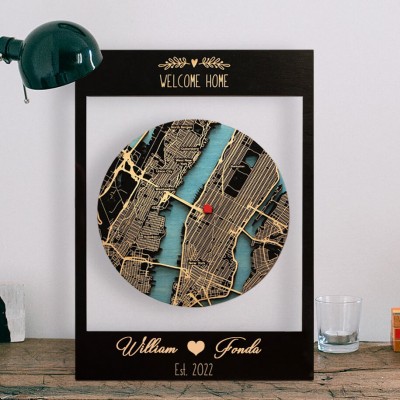 Custom Wooden Location Map Sign Keepsake Wedding Anniversary Valentine's Day Gift for Couple