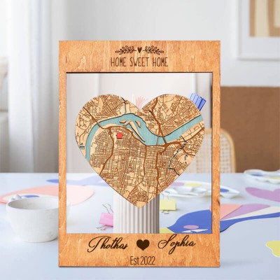 Custom Wooden Location Map Sign Keepsake Wedding Anniversary Valentine's Day Gift for Couple