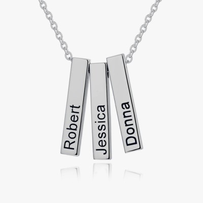 Silver Personalised Vertical Short 1-3 3D Engraved Bar Name Necklace
