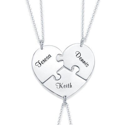 Silver Personalised Heart Shape 1-7 Pieces Name Necklace For Family