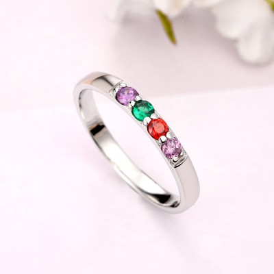 S925 Sterling Silver Birthstone Ring | Mothers Ring  | Personalised Birthstone Ring | Couples Ring